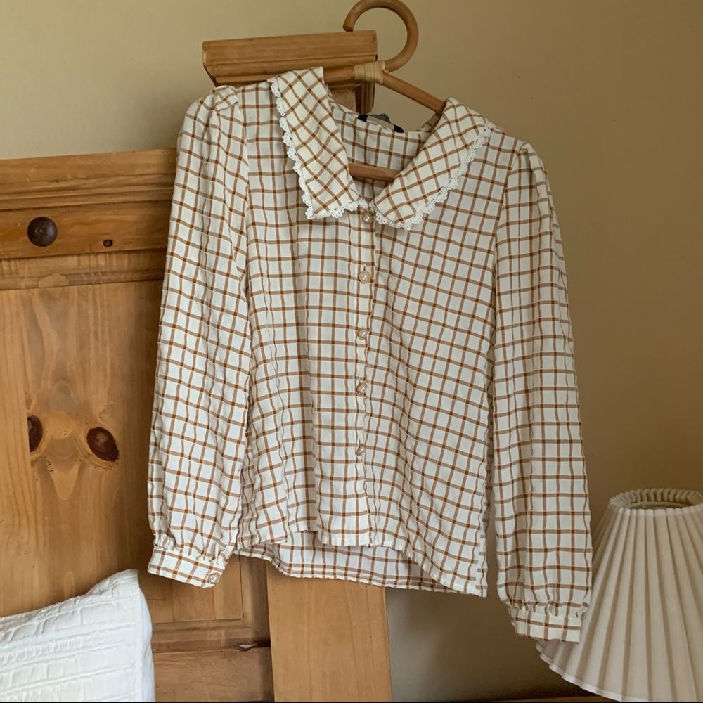 Cottage Core Check Blouse size S